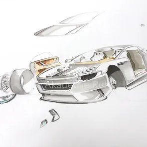 In unserem Seminar für Transportationdesign lernen Sie, wie Sie eindrucksvolle Explosionszeichnungen skizzieren können, um so komplexe Konstruktionen einfach zu erklären.