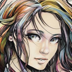 Manga-Porträts lassen sich mit Markern von Copic aufwendig kolorieren. Besonders die Augen werden hier betont. Dies ist an dieser Beispielzeichnung eines Manga-Porträt zu sehen.