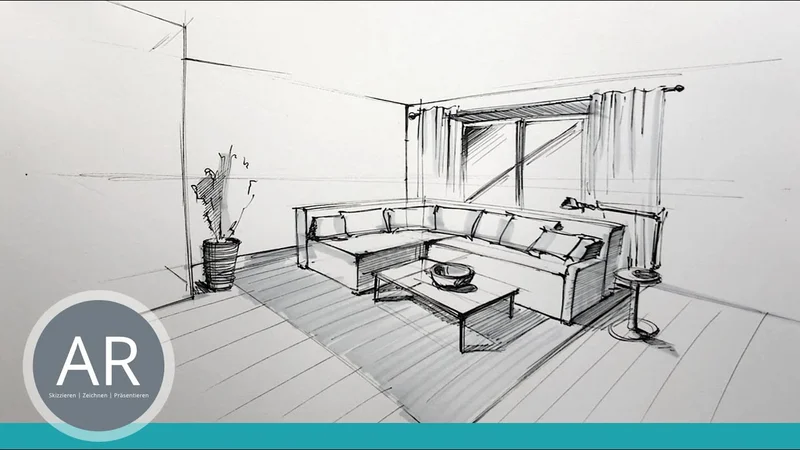 Räume perspektivisch richtig zeichnen. Zwei-Punkt-Perspektive Interior-Design Zeichnungen