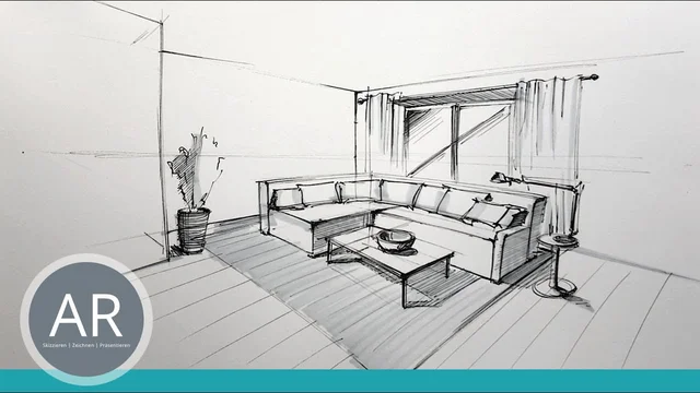 Räume perspektivisch richtig zeichnen. Zwei-Punkt-Perspektive Interior-Design Zeichnungen