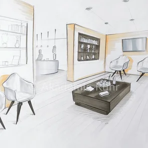 Schnell und effektiv Innenräume Skizzieren. Erfahren Sie mehr über Wahl der richtigen Perspektive in unseren Interior Design Workshops.