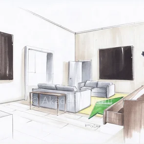 Lernen Sie in unseren Interior Design Fortbildungen wie Sie Ihr Konzept mit der Zwei-Punkt-Perspektive visualisieren können.