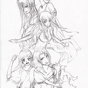 Anime-Poster werden häufig wie klassische Filmplakat zusammengestellt. Hier eine Skizze für ein Animeposter mit Bleistift und Fineliner