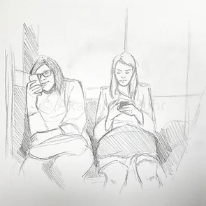 Personen schnell Skizzieren ist in einem Skizzenbuch mit Bleistift jeder Zeit möglich. Hier ein Beispiel aus einem unserer Skizzenbücher: Eine gezeichnete Ubahnsituation