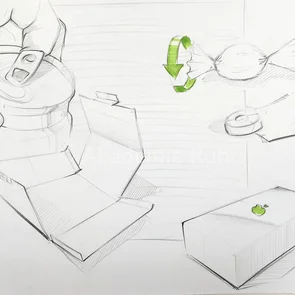 Die Inhalte unseres Workshops für Verpackungsdesigner werden speziell auf Ihre Anforderungen angepasst. Eine lockere Handskizze eignet sich für jeden Einsatz.